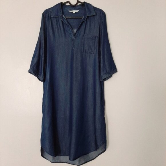CLEO Utility Sleeve Mini Shirt Dress | Tunic w Pockets Chambray Blue Sz S - Picture 6 of 16